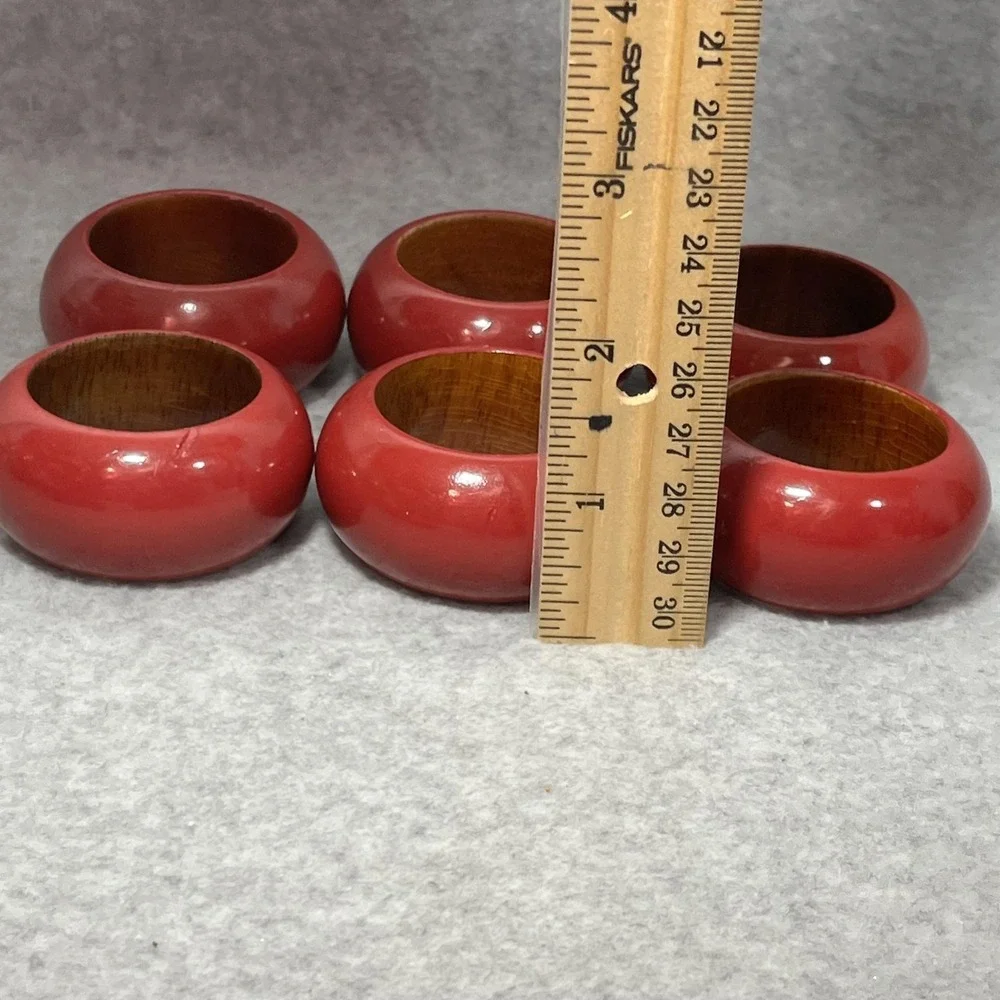 Red Lacquer Wood Napkin Rings Set of 6 Round Made‎ in India Table Decor Dining